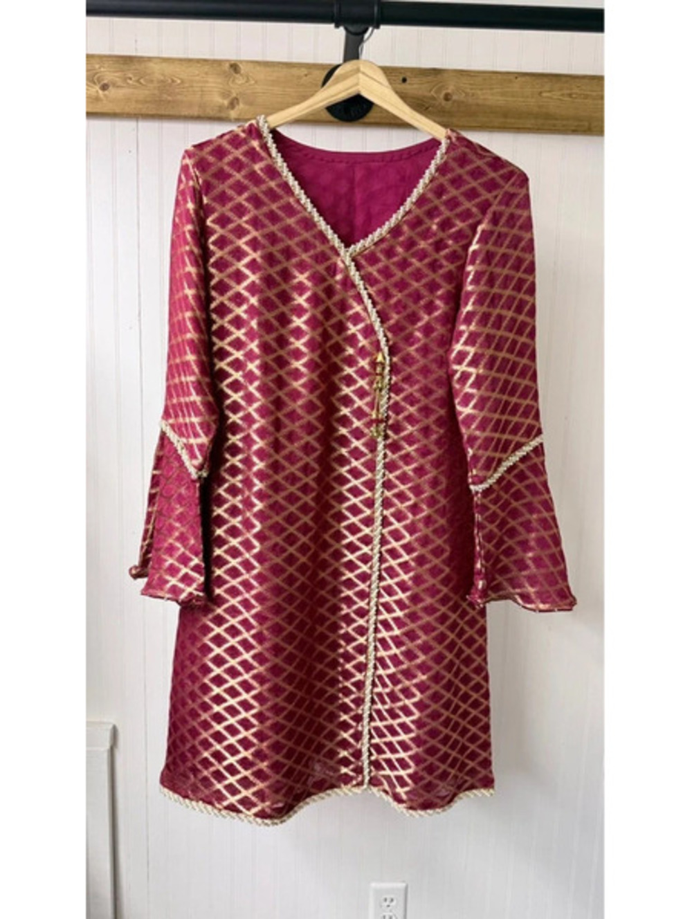 Pakistani Indian Ethnic Wear A-Line Short Anarkali Tunic art brocade silk